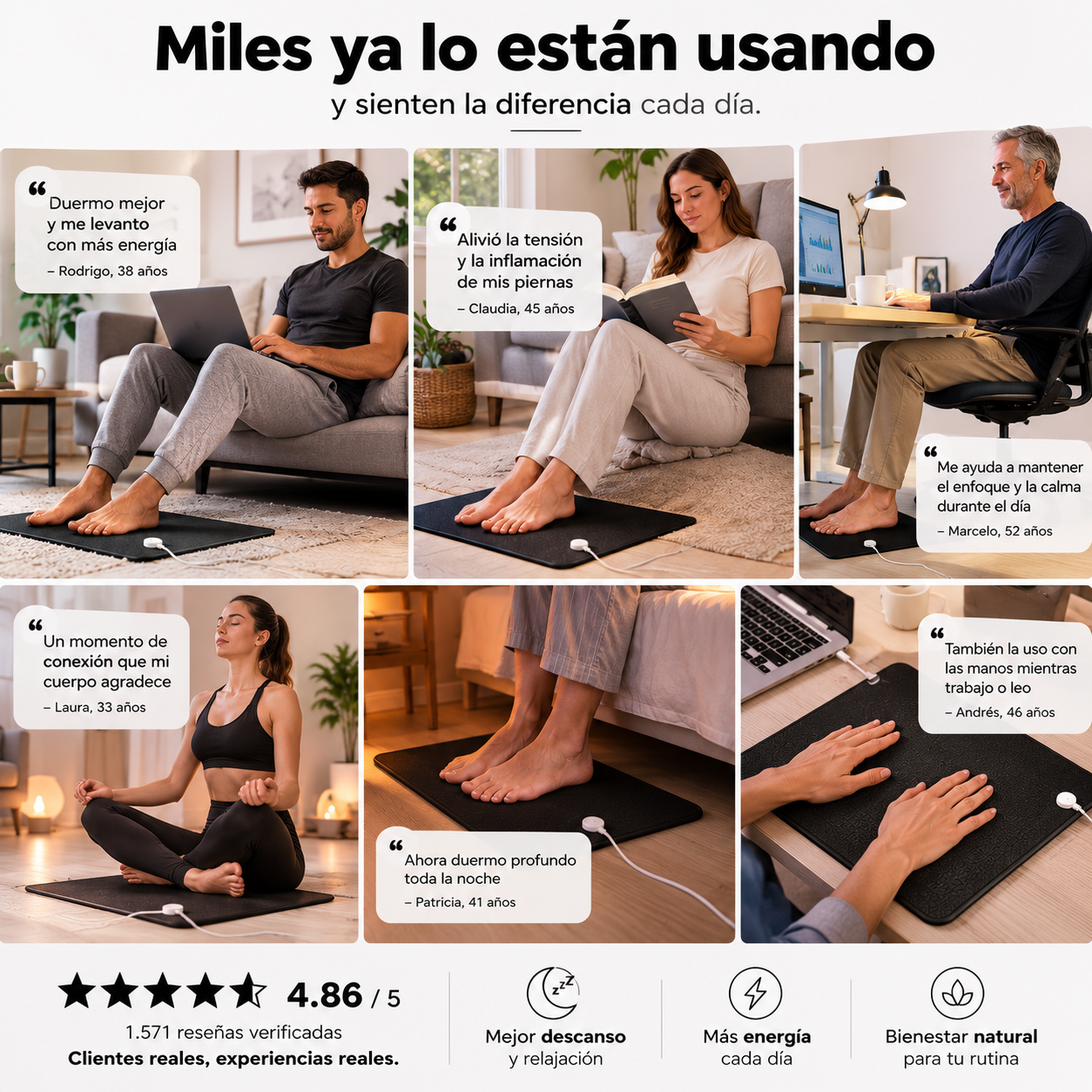 Mat Grounding (conexión a tierra) Bienestar Natural en Casa (5 tamaños)